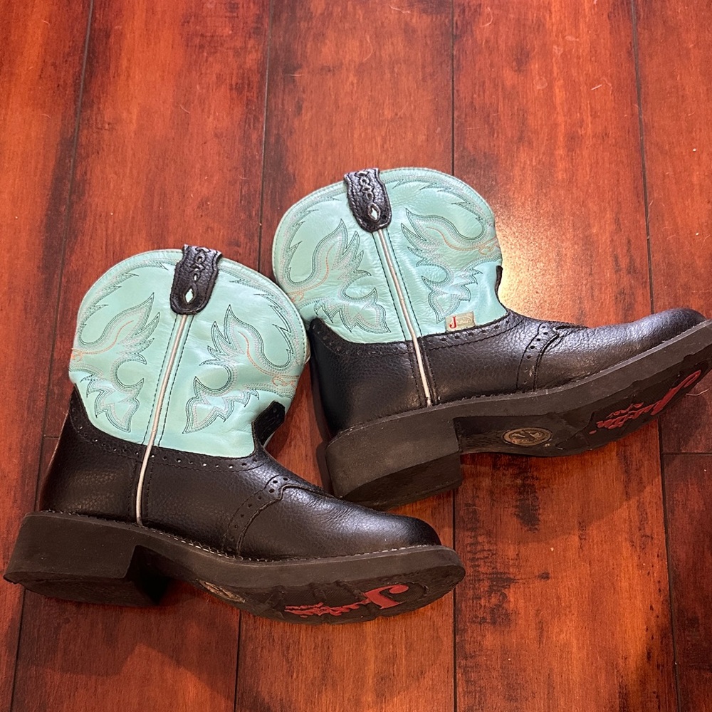 Justin Boots Black and Light Blue Heeled Boots